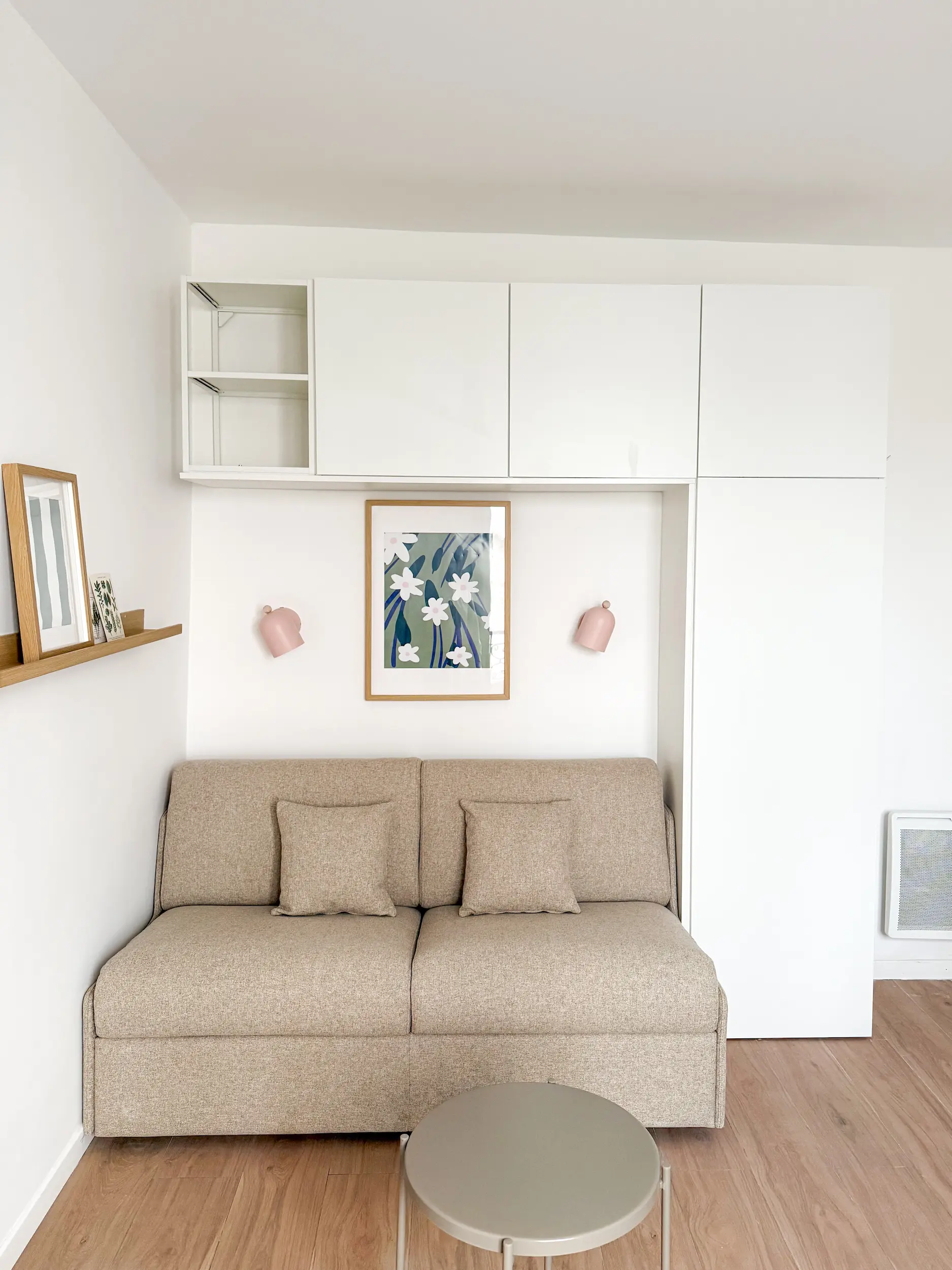 Studio 15 m² optimisé Paris 17e, espace nuit avec canapé-lit, Studio LC Design